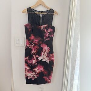 Karen Millen Strapless Black and Pink Dress